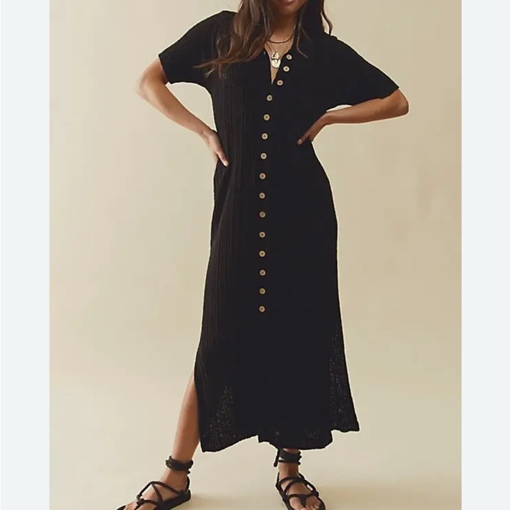 Free People Black Button-Down Midi Dress